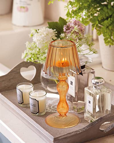 Gurfuy Desk Lamp Shaped Glass Candle Holder - Glass Hurricane Candleholder Crystal Decorative Candle Stand for Table Wedding Dinning Centerpieces Party Supplies Decor Amber - color: Amber