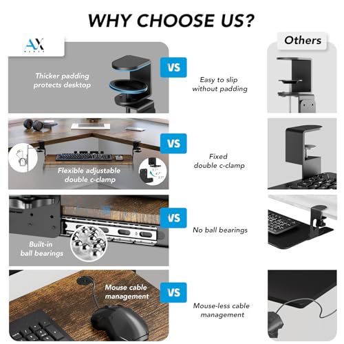 AX WABER Keyboard Tray Under Desk Pull Out with Extra Sturdy C Clamp Mount System, 32.8 (38 inch Including Clamps) x 12 Inch Slide-Out Platform Computer Drawer for Typing Vintage AX01WG202 - color: Vintage, size: 38"x 12”Keyboard Tray