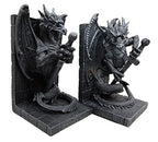 Ebros Gothic Excalibur Sword Guardian Dragon Pair Bookend Set of Two Figurine Faux Stone Sculpture As Renaissance Medieval Fantasy Decor Ancient Serpent Drake Creature for LOTR GOT Fans