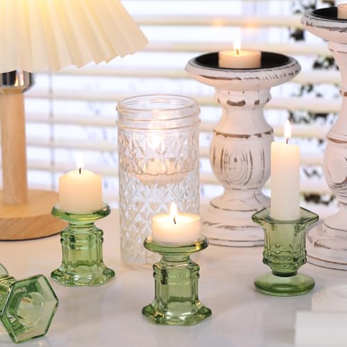 Green Candlestick Holders Bulk, 12 Pcs Glass Candle Holders Set,Crystal Taper Candle Holder for Wedding, Table Centerpiece, Home Decoration - color: Green
