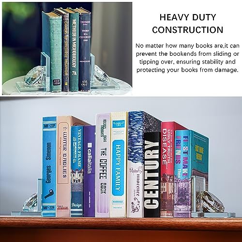 1 Pair Crystal Bookends with 80mm Clear Diamond, L Shaped Heavy Duty Book End for Shelves Non Skid Bookends Book Stopper, 4inch - color: Diamond