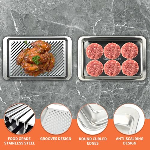 Grilling Prep and Serve Trays, Set of 2 Stackable Stainless Steel BBQ Trays, Deep Marinating Container, Serving Platter for Plating Food, BBQ Prep Tub for Marinating Meats, Grill Accessories - style: Deep Prep Trays