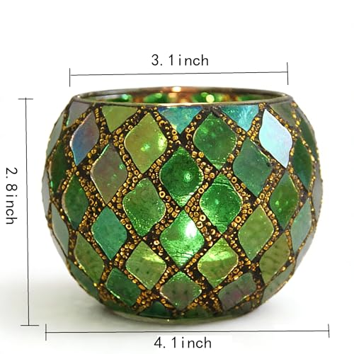 Votive Candle Holder Tea Lights - Glass Candle Holders, Mosaic Tealight Candle Holder, Candle Jar Cup for Wedding Centerpiece Party Table Decorations, Valentines Day Decor - color: A - Noble Green