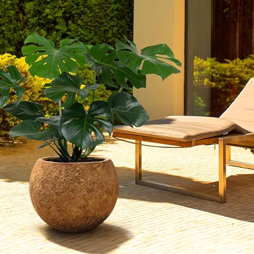Panlaolao 17 H x 21" Dia (15" Pot Opening) Round Fiberstone Planter with Drainage Hole, Indoor/Outdoor Large Plant Pot for Home Patio Garden, Ideal for Large Plants-Camel - color: Camel, size: 21 Inch