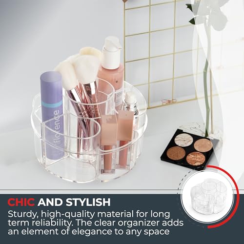 Masirs Small 360 Rotating Makeup Organizer - Mini Yet Spacious Cosmetic Storage Solution with Multiple Compartments - The Perfect Spinning Make-Up Caddy for Vanity or Bathroom Counter (Round - Clear) - color: Round Clear
