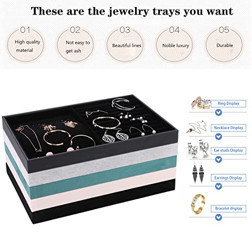 Large Velvet Jewelry Tray, Drawer Organizer for Jewelry in Dresser, Stackable Jewelry Drawer Organizer Inserts for Earring Necklace Bracelet Rings(Grey,12grid) - color: Grey, size: 12grid