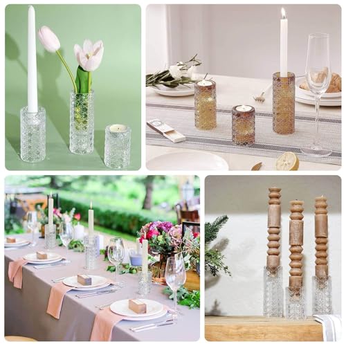 Efavormart Set of 3 Amber Gold Glass Taper Candle Holders with Gemstone Pattern, Dual Sided Crystal Cylinder Tealight Candle Stick Stand - 3",4",5.5" - color: Type9