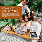 Foldable Bathtub Caddy Tray, Bamboo Bath Tub Tray Table for Tub with Wine Glass Holder Book Phone Tablet Holder with Extending Sides, Adjustable Bathroom Bathtub Free Soap Holder Gift Idea (Beige) - color: Beige