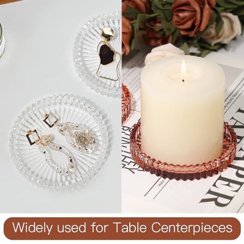 Glass Pillar Candle Holder, 4" Candle Plates Set of 3, Glass Candle Holders for Wedding, Party, Holiday, Home Decor, Table Centerpiece - color: Reddishbrown, size: 3 pcs