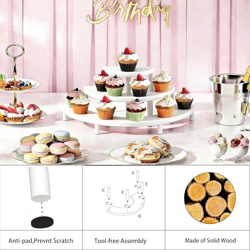 3 Tier Risers Display Stand,Wooden Cupcake Holder Stand,Rustic Cologne and Perfume Organizer for Women,Dessert Table Display Set for Party (White) - color: White