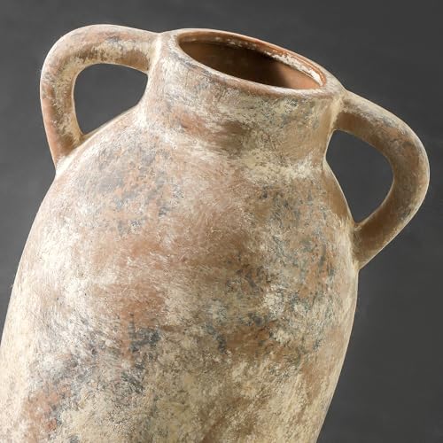 Ceramic Rustic Vase, 9.6 Inch Terracotta Rustic Vase with 2 Handles, Decorative Pottery Flower Vase for Home Decor, Living Room, Shelf Decor, Wedding, Table Decoration - color: 110-1-9.6in