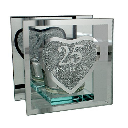Anniversary Single Glass Tea Light Holder '25th' Anniversary