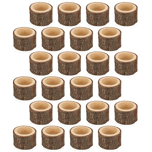 OwnMy Set of 24 Wooden Tea Light Candle Holders Votive Candle Holders, Rustic Wooden Pillar Candle Stands Vintage Tealight Holders Set Candle Centerpieces for Dining Table Wedding Party, 1.6" H - size: 1.6" H