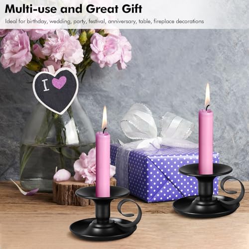 2 Pack Candle Stick Holder, Metal Taper Candlelight Stand for Party Wedding Christmas Table Home Decoration (Black)