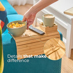 Couch Arm Tray Table with Cup Holder, No More Spills or Clutter, Bamboo Sofa Arm Tray for Drinks Snacks and Phone, Non Slip Foldable Couch Organizer