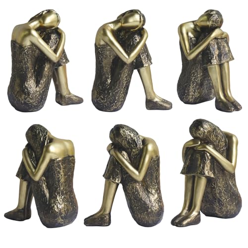 Pigort Rustic Gold Thinker Statue Abstract Sculpture - Collectible Woman Figurine Art Home Office Bookshelf Decorative Objects Desktop Decor for Women, 4.6 x 3.7 x 2.6 inches