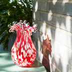 QFkris Hand Blown Glass Vase for Flowers, 8 Inch Red Crystal Bubble Flower Vases for Bouquet Home Decor Decorative Centerpieces, Unique Gift for Mom, Her, Lover - style: Bubble
