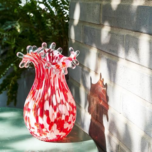 QFkris Hand Blown Glass Vase for Flowers, 8 Inch Red Crystal Bubble Flower Vases for Bouquet Home Decor Decorative Centerpieces, Unique Gift for Mom, Her, Lover - style: Bubble