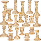 Mumufy 20 Pcs Glass Crystal Taper Candle Holders Clear Glass Candlestick Holder Fit 0.8 Inch Candles Crystal Decorative Candle Stand Centerpiece Table Wedding Dining Party (Gold) - color: Gold