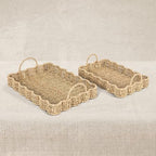 Household Essentials Woven Seagrass Scalloped Rectangular Trays, Set of 2, Natural - color: Natural Seagrass, size: 16" x 11.5" x 4.8"