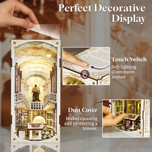 MiniCity Book Nook Kit, DIY Miniature Dollhouse Booknook Kit, 3D Wooden Puzzle Bookend Bookshelf Insert Decor with LED Light for Teens and Adults (Library of Gods) - style: Library of Gods