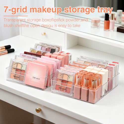 2 Pack Makeup Organizer for Eyeshadow Palette and Lipstick Organizer, 7 Section Divided Makeup Palette Organizer for Lipstick Highlighter, Skincare Cosmetic Display Cases for Bathroom - style: 2-Pack