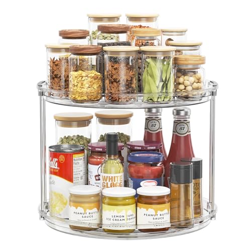 LAMU 12in 2 Tier Lazy Susan Organizer Large Lazy Susan Turntable Rotating Spice Rack Organization for Cabinet, Kitchen, Pantry, Countertop, Bathroom, Vanity, Medicine Cabinet Organizer, Clear - color: Clear, size: 12in 1 Pack