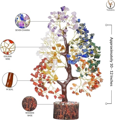 YATSKIA Chakra Crystal Tree - Handmade Healing Crystal Trees with 7 Chakra Stones | Tree of Life for Meditation | Feng Shui | Birthday Gift for Woman | Gifts for Women | Home Decor | Office Decor - color: Seven Chakra (Golden Wire)