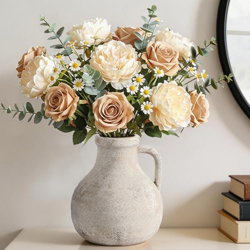 Ceramic Decorative Flower Vase 7.1 Inch Pottery Rustic Farmhouse Boho Terracotta Vase for Home Decor, Table, Living Room, Bathroom, Shelf, Mantel Decoration, Bronze - color: 204-1-7.1in