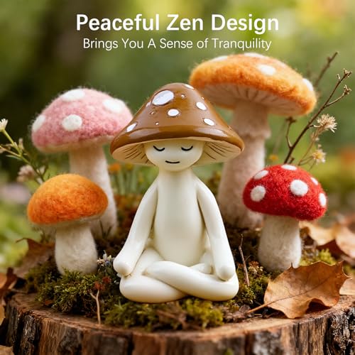 Meditation Mushroom Resin Statues – Cute Yoga Mushroom Figurines for Desk, Home, Office & Garden Decor – Zen Resin Sculptures for Living Room, Patio, Tabletop & Backyard (1 Pack, Mushroom) - size: 1 Pack