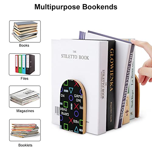 Sensaku Book Ends Cool Gamer Slogan Text Bookends (1 Pair) Heavy Duty Non-Slip Wood Decorative Home Office
