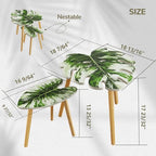 BAMEOS Monstera Leaf Nesting Tables Set of 2, Small Side Tables f Set with Leaf Vein Pattern, Modern Wooden CoffeeTables for Living Room Bedroom Apartment Balcony Yard - color: White Monstera