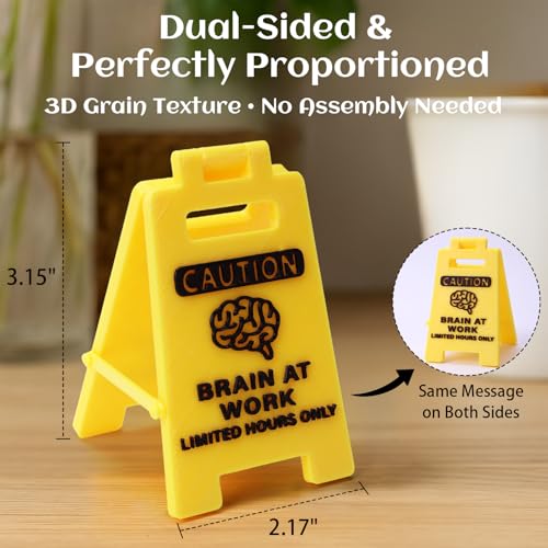 CAUTION Brain at Work Sign, 3D Printed Office Desk Decor, Funny Limited Hours Only Sign for Home Office, Coworker Gift, Birthday Gift for Colleagues, Yellow Desk Accessory - color: Brain at work