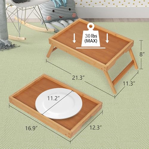 Artmeer Bed Tray Table with Folding Legs,Bamboo Breakfast in Bed for TV Table, Laptop Computer Tray,Eating,Snack Tray(Bamboo) Large Size - color: Bamboo, size: Large
