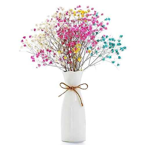 Boho Ceramic Vase with Rope, 8.2" H, Rustic Flower Vase Classic Style for Dried Flowers Fresh Flowers, Fit for Fireplace Bedroom Kitchen Living Room Centerpieces Office Desk - color: White-1