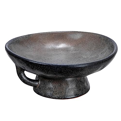 Creative Co-Op Stoneware Bowl with Handle and Base, Black Reactive Glaze - color: Black, size: 8.0" Round x 3.75" Tall