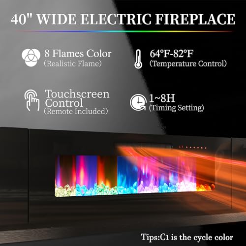 AMERLIFE Fireplace TV Stand with 40" Fireplace, 80" Modern Fireplace Entertainment Center LED Lights, 2 Tier TV Console Cabinet for TVs Up to 90", Obsidian Black - color: Black, size: 80"