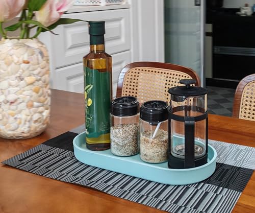 Blue Small Tray (11.8 inch), Oval Tray for Kitchen Counter, Bathtub Bathroom Vanity Items, Countertop Organizer, Coffee Accessory, Bar, Serving Seasoning, Salt and Pepper, Soap, Perfume. - color: Blue, size: 11.8" x 5.9" x 1.2"