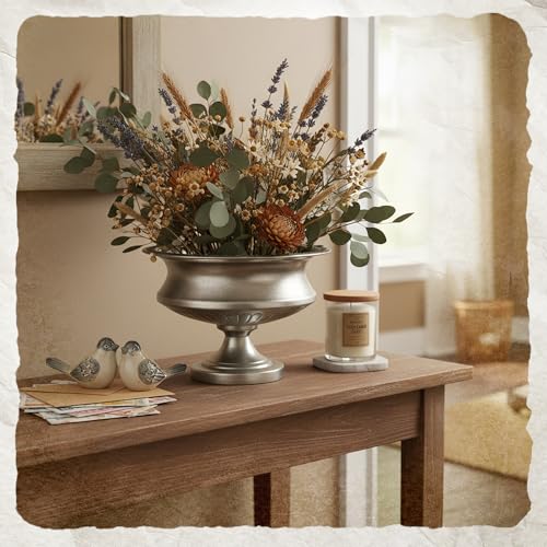 Worth 8" H. Silver Color Urn Vase for Centerpieces, 11.8" Dia. Metal Trumpet Small Flower Pots for Table, Bowl Vase for Wedding Party Event Home Decor - color: Silver, size: Short - 1 Pack