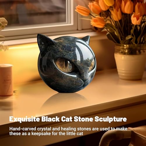 Luxury Black Cat Sculpture, Hand-Carved Crystal & Healing Stone Art Piece, Elegant Décor for Cat Lovers, Gift-Ready Memento for Home or Office, Green - size: Green