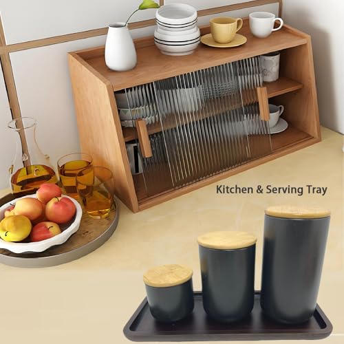 Wood Vanity Tray, Bathroom Counter Solid Walnut Organizer, Toilet Tank Top Wooden Serving Plate for Dinner Tea Coffee (Natural Walnut Color, 14 x 5.9 inch) - color: Natural Walnut Color, size: 14" x 5.9" x 0.8"