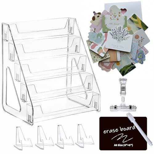 5-Tier Clear Acrylic Display Stand | No-Tool Snap-On Assembly | Portable Holder for Graded Sports Cards (PSA/BGS/SGC Slabs), Stickers, Stamps | Tabletop Organizer for Vendor Events, Retail Stores