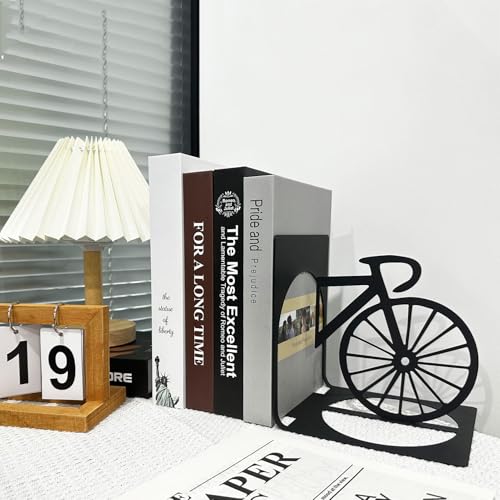 Metal Bicycle Bookend, Bike Bookends, Bicycle Bookends Pair in Metal, Bike Book Ends for Shelves, Heavy Book Supports, Book Organizer, Black Book Holders for Home Office