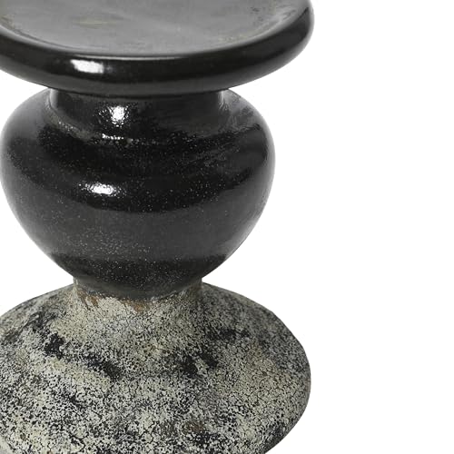 Creative Co-Op 2-Tone Sculptural Terracotta Pillar Candle Holder, Distressed Black - color: Black, size: 4.5" W x 5.25" H