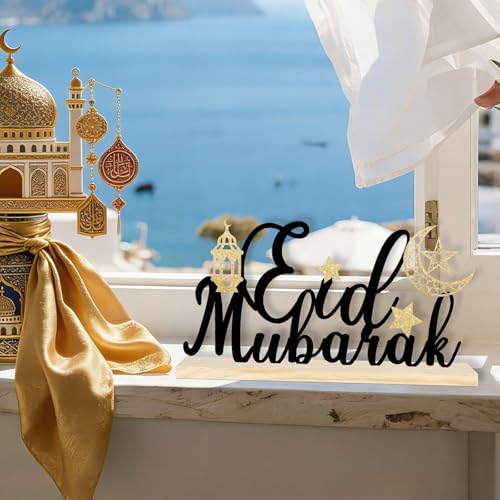 COCHIE Metal Eid Mubarak Sign, Ramadan Decorations for Home, Shelf, Mantel, Indoor, Moon Star Eid Decor, Eid Mubarak Ramadan Table Top Party Decoration (Eid) - style: Eid