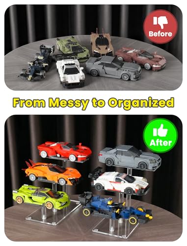 NiHome Acrylic Stand for Lego Speed Champions Display 3 Layer, Lego Car Display Case with 6 Cars Capacity, Figurine Display Shelf Riser for Collectibles & Room Decor, Perfume Riser Holder, 2 Pack