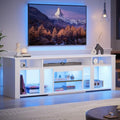 Bestier 80 Inch TV Stand for 85 Inch TVs, Modern Open Entertainment Center with LED Lights & Adjustable Shelves, Media Console for Gaming Setup and Home Theater (White)