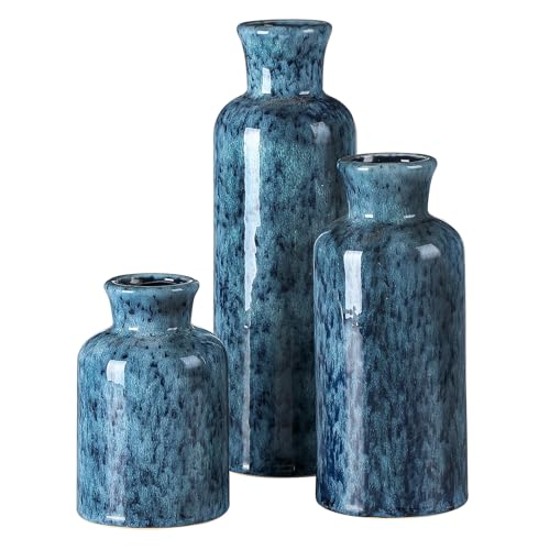 CwlwGO-Blue Ceramic Vases Set,Small Vase Sets,Farmhouse Country Vases Home Decor,Living Room Table Decoration,Shelf Decor,and Entrance Decoration Centerpieces. - color: Light Blue