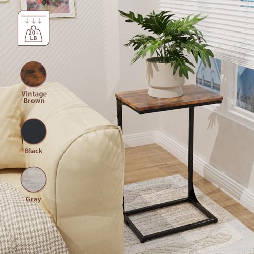 C Shaped End Table, TV Tray Side Table for Couch, Couch Tables that Slide Under C Table Side Table for Small Spaces Living Room Bedroom Bedside Home Office, Brown - color: Brown, size: 1
