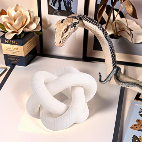 3 Link Hand Carved Wood Knot, Wood Chain Link Decor, Rustic Decorative Objects for Home, Living Room, Bedroom, Coffee Table, Modern Farmhouse Shelf Decor (White)